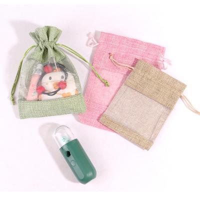 China Eco-friendly Canvas Window Cosmetics Splicing Organizer Storage Drawstring Mesh Bag Wholesale for sale