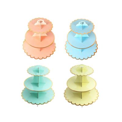 China Custom Cup Cake Stand Birthday Event Party Supplies Bronze Cake Stand Three Layer Paper Decoration Disposable Custom Color 6 Color 500pcs for sale