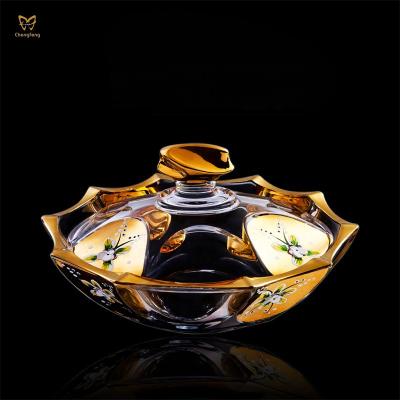 China Restaurants Appliances Fruit Bowl Or Candy Round Jar, Crystal Glass With Gold Painting for sale