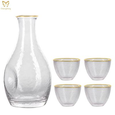 China Japanese hlp glass flasks restaurants appliances hammer baiju glass decanter with gold rim for sale