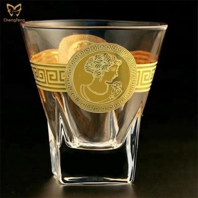 China Restaurant Appliances Gold Drinking Glass, Tumbler Set for Juice, Whiskey, Bourbon and Tonic Old Fashioned Geometric, 7oz, with Metallic Gold for sale