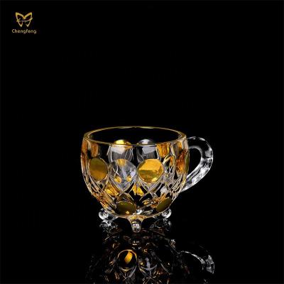 China Restaurants Gold Rim Handle Glass Appliance Embossed Tea Cup for sale