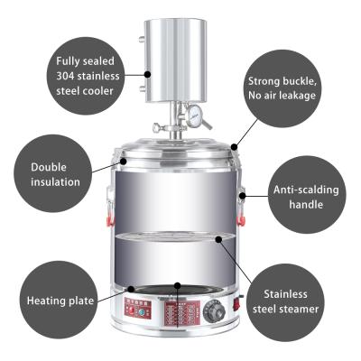 China Factory 23L 220V Automatic Electric Alcohol Distiller Moonshine Still Alembic Spirits Winemaking Heating Boiler with Water Pump for sale