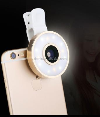 China LED Camera Selfie Light for Mobile Phone Universal Clip fisheye wide angle macro lens 6 in 1 for sale