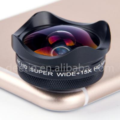 China 0.6X 4K HD Wide Angle and 15x Macro 2 In 1 Mobile Phone Lens Set for iPhone Galaxy Amazon Rakuten Best Seller en venta