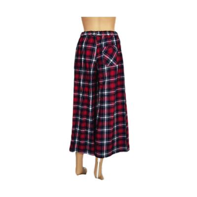 China Wholesale Anti-wrinkle Women's Casual Wide Leg Pants Design Custom Printed Plaid Pants for sale