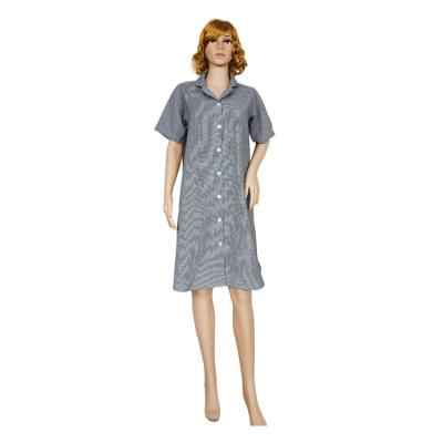 China Hot Selling Breathable Customized Nightgowns Yarn Dyed Cotton Seersucker Lattice Women One Piece Sleepwear for sale