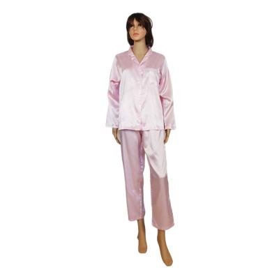 China Ladies Breathable Customized Solid Pajamas 2 Pieces Pure Polyester Silk Satin Luxury Pajamas for sale