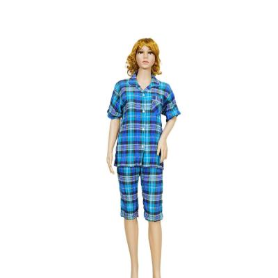 China Breathable High Quality Yarn Dyed Willow Wrinkle Lattice Pajamas Set Women Sleepwear for sale