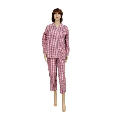 China Breathable Two Piece Terylene Yarn Dyed Cotton Seersucker Sleepwear Sets Women Pajamas Long Sleeve for sale