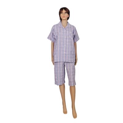 China Breathable Hot Selling Custom Women Nightgowns Lace Dyed Cotton Seersucker Lattice Pajamas Set Women Sleepwear for sale