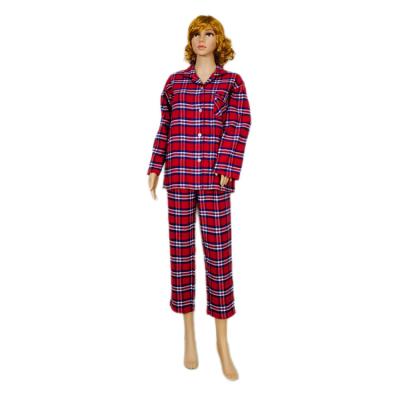 China Breathable Cotton Yarn-Dyed Plaid Brushed Vertical Striped Women's V-Neck Cloth Pants Long Sleeve Pajamas for sale