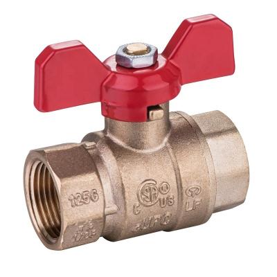 China US Market Full X Female Left Brass Female Thread Ball Valve With Red Butterfly Handle CSA IAPMO 1/4