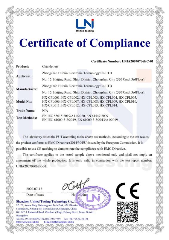 CE - Zhongshan Huixin Electronic Technology Co., Ltd.