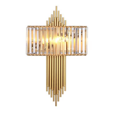 China Modern American style gold bronze light indoor luxury crystal wall lighting LED home decorative wall lamp for sale