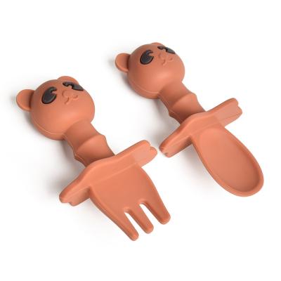 China Bpa Free Cartoon Flexible Spoon Set Baby Feeding Products Silicone Spoon And Fork Set For Baby for sale