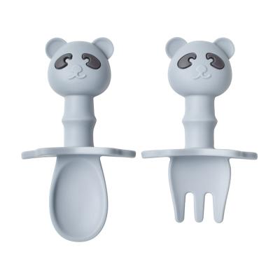 China Baby Bpa Cartoon Soft Tip Free Soft Spoon Set Flexible Silicone Spoon And Fork Set Feeding Products For Kids for sale