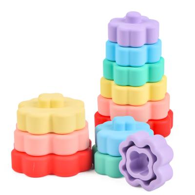 China Educational Soft Toy 6 Pcs Other Toy Building Blocks Montessori Gift Baby Kid Children Silicone Educational Rainbow Sensory Stacking Toy For Kid for sale