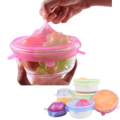 China 6 Pack Sustainable As Seen On TV Reusable Kitchenware Bowl Flexible Food Storage Container Covers Seal Silicone Stretch Lids for sale