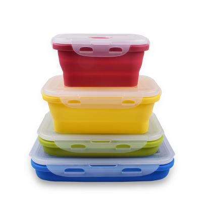 China Freshness Preservation Collapsible Set of 4 Meal Food Kids Pack Collapsible Lunch Box Tiffin Prep Bin Bento Lunch Boxes Silicone Food Storage Containers for sale