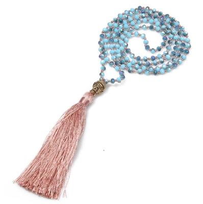 China Fashion Colors Women's Handmade Crystal 4mm Beaded Long Necklace Tassel Beaded Knotted Necklace for sale