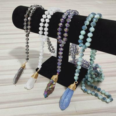 China Fashion 8 Color Women's Handmade Crystal Beaded Knotted Natural Crystal Pendant Necklace 8mm Necklace for sale