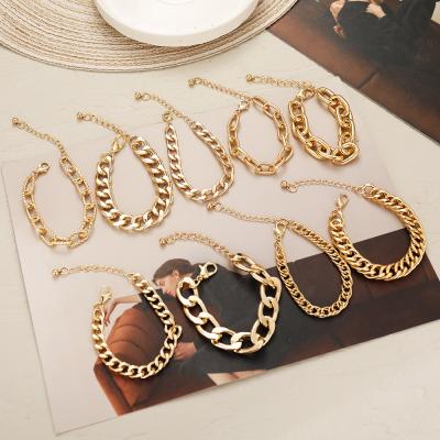 China FASHIONABLE Punk Cuban Link Chunky Chain Bracelets Set Chunky Charm Bracelets & Bangles Gold Plated for sale