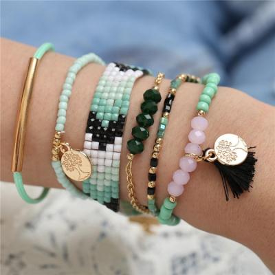 China TRENDY 6pcs/lot Seed Bead Bracelets Sets Charm Rope Chain Bracelets For Women Party Bohemian Jewelry for sale