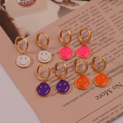 China Vintage Smiley Dangle Earrings Fashion Enamel Color Earrings Circle Earrings Gold Plated Women for sale