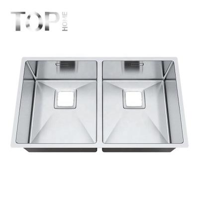 China Without Faucet China Manufacturer Supply 304 Stainless Steel Handmade Double Bowl Kitchen Sink for sale