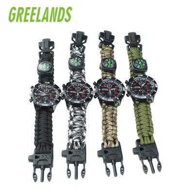 China Outdoor Survival Kit Camping Hiking Paracord Bracelet Good Quality Durable Wholesale Emergency Watch Paracord Bracelet for sale