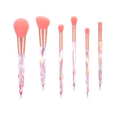 China Angular Blush Plastic Handle Crystal Diamond Loose Powder Makeup Brushes Transparent 6 Pcs Rhombus Low Moq for sale