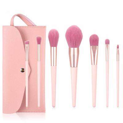 China Angular Blush Foundation Brush Eyeshadow Brush 7pcs Nude Pink Makeup Set Instock for sale