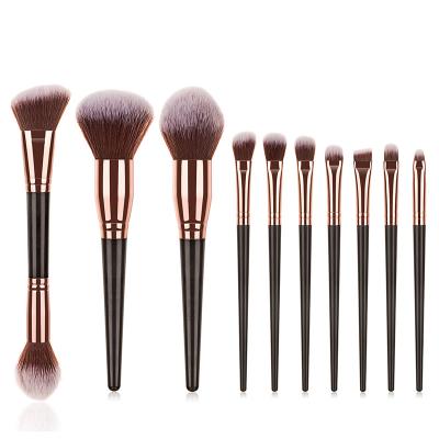 China Angular Blush 10pcs Functional Wooden Handle Foundation Brush Eyeshadow Brush Cosmetics Set Brush In Stock for sale