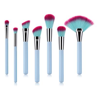 China Fan Brush Private Label Makeup Brushes 7pcs Makeup Brush Set Light Blue Handle Brush Set Without Logo for sale