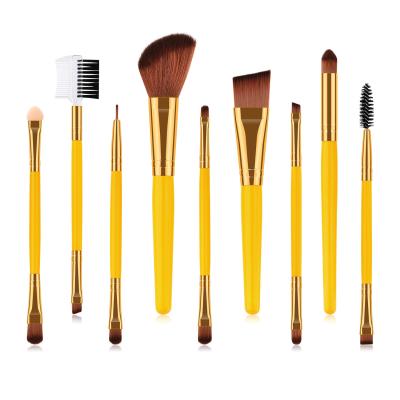 China Angular Blush Loose Eyeshadow Brush Dual 9pcs Head Eyebrow Powder Makeup Yellow-Orange Brush for sale