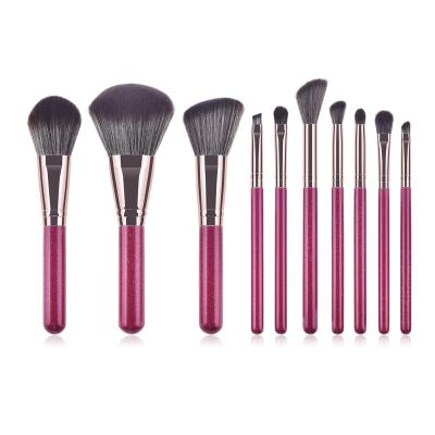 China Angular Blush Makeup Tools 10pcs High End Purple Coffee Loose Powder Blush Brush Makeup Set Brush for sale