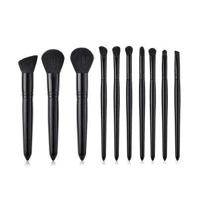 China Angular Blush Shimmer Black Handle Makeup Brushes Set Synthetic Hair Makeup Brush 10Pcs Logo Makeup Brush Set Custom for sale