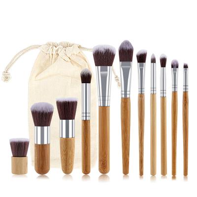 China Angular Blush 11pcs Plastic / Bamboo Handle Pink Blue Brown Functional Makeup Brushes for sale