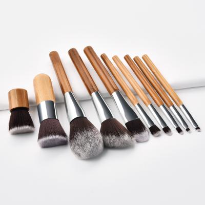 China Angular Professional High Quality Hot Selling 11 PCS Bamboo Blush/Black Wooden Handle Loose Powder Makeup Brush for sale