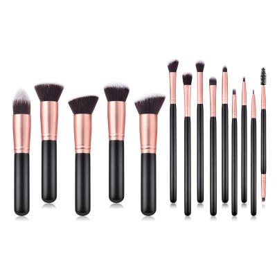 China Angular Blush 14pcs Makeup Tools Eyeshadow Loose Powder Brush Wooden Handle Brown and White Hair Makeup Set Brush for sale