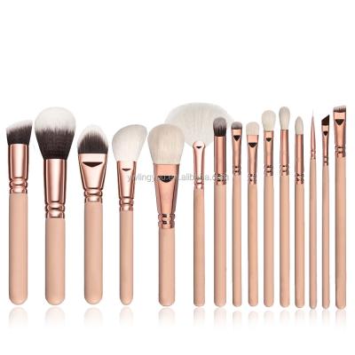 China Angular Blush Logo 15 Pcs High Quality Synthetic Hair Wooden Custom Interesting Handle Cosmetic Makeup Brush Set With A Bag for sale