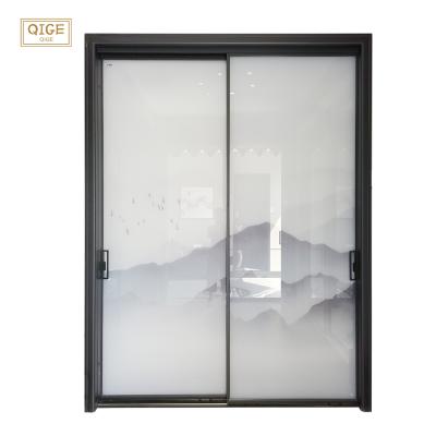 China Modern Glass Aluminum Alloy Framed Sliding Glass Door / Mirrored Barn Door With Sliding Door Glass for sale