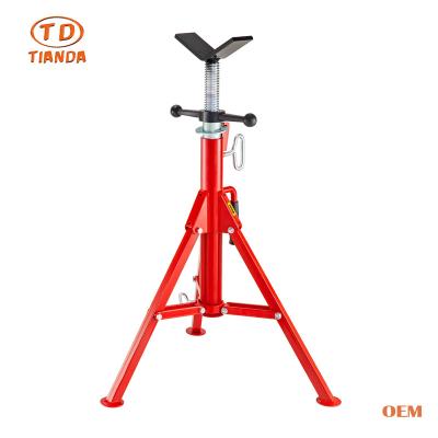 China Hardware Tools 1/2-12 Inch V Head Pipe Rack Support Adjustable Height 28-52 Inch Jack Stands Folding Portable Pipe Racks for sale