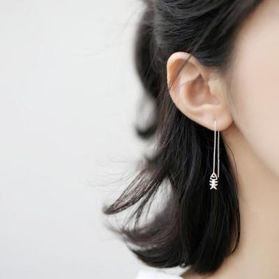 China FASHIONABLE Korean Cute Small Zircon Cat Fish Bones Stud Earrings Asymmetrical For Women Earring for sale