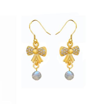 China Wholesale Romantic Personalized Custom Luxury Jewelry 18k Gold Bow Drop Earring for sale