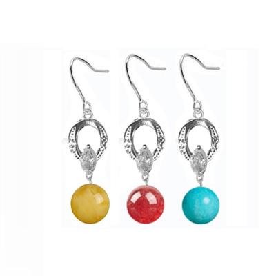 China S925 Letter O shape English natural gemstone earrings for women dangle, faux stone water drop pearl earrings for sale