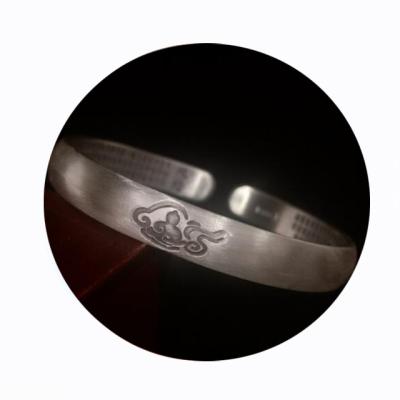 China Auspicious Sutra Clouds Buddha Statue Prajna Paramita Sutra Bracelet S999 Sterling Silver Bangle Adjustable Vintage Bracelet for sale