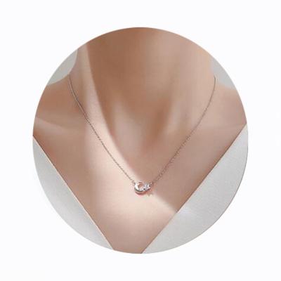 China FASHIONABLE 925 Sterling Silver Half Crescent Moon and Star Girl's Merry Sparkle Women's Zircon Pendant Necklace for sale