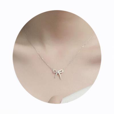 China Brand New High Quality Pure Silver Trendy Design Jewelry Bow Pet Necklace Summer Fashion Jewelry Earring Set Bow Zircon Necklace for sale